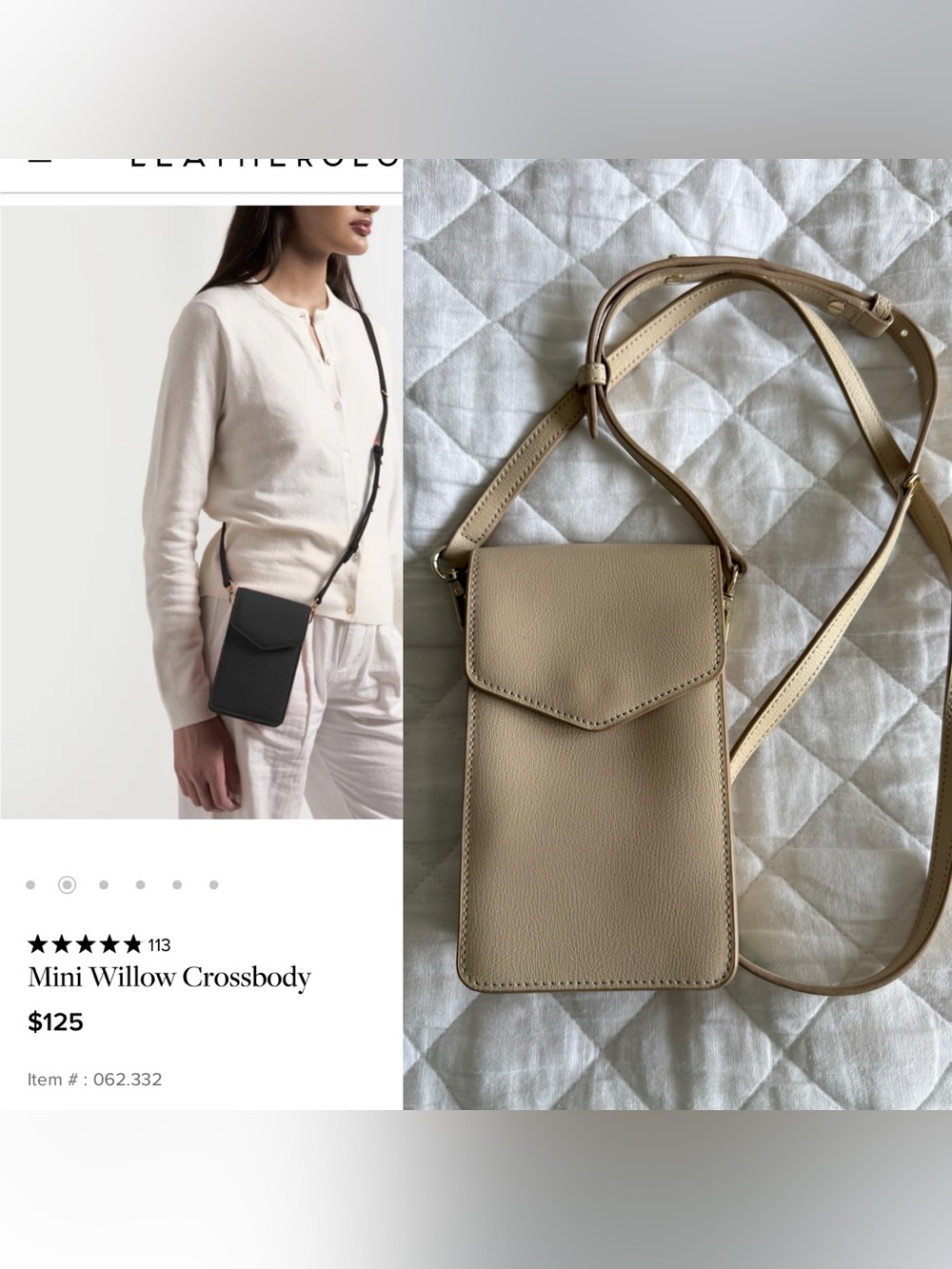 Leatherology mini Willow Crossbody Phone Bag in ivory/Beige
